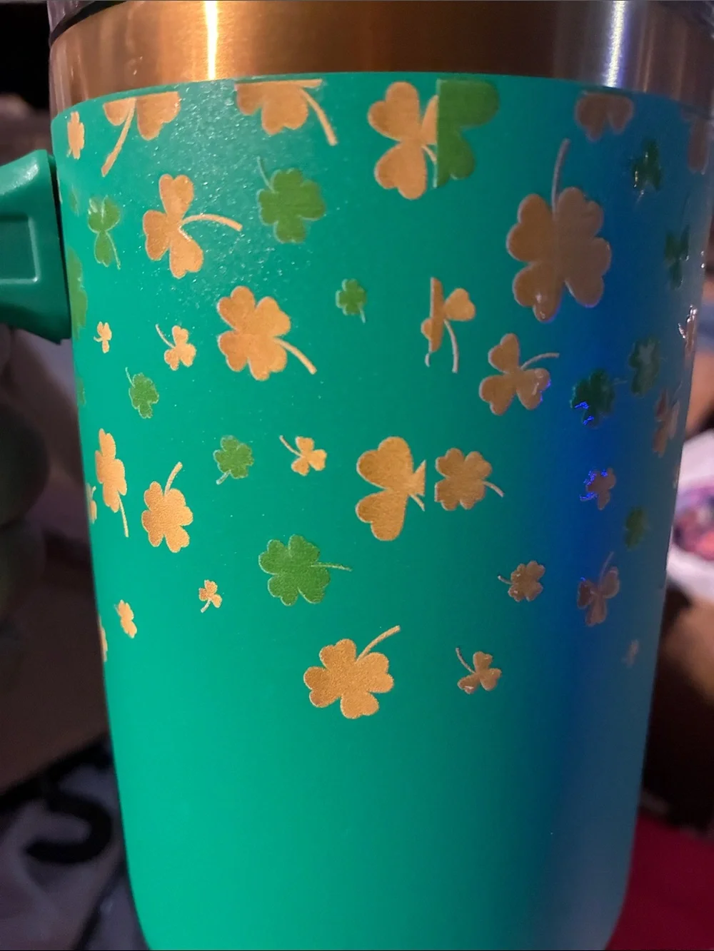 Insulated Travel Mug - Metallic Green with green Handle